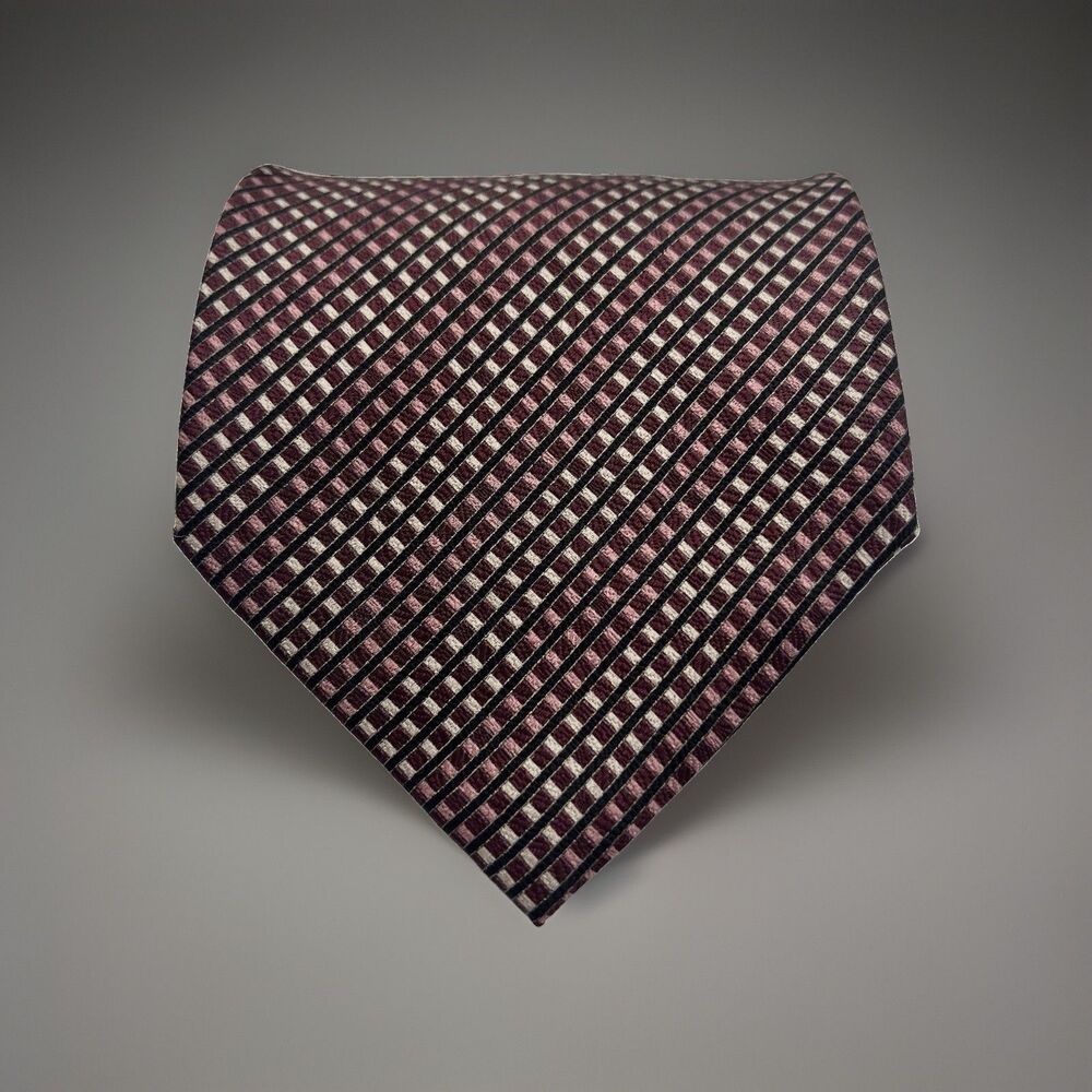 Laurant Benon Paris 100% Silk Necktie Maroon Tan Black Business Formal EUC